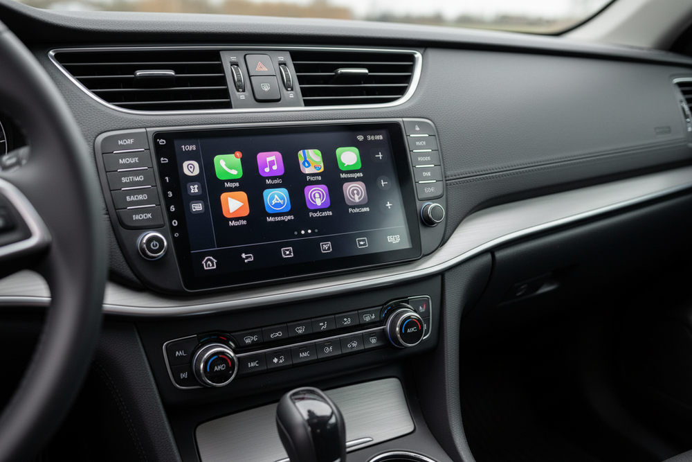 need a photo of car audio the dash with an after market apple car play radio installed 